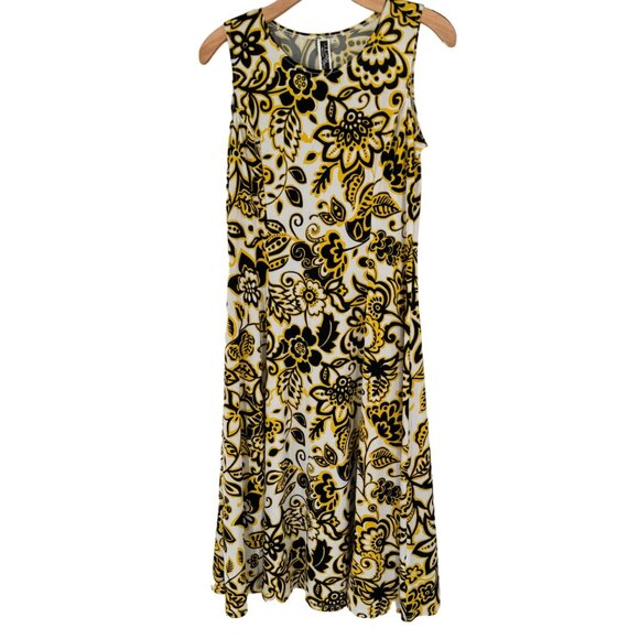 Julian Taylor Floral Sleeveless pattern Dress Yellow Black Womens Size 10  knit - Picture 1 of 12